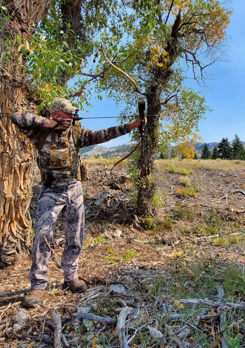 John Hanson shoots traditional archery bow in Montana